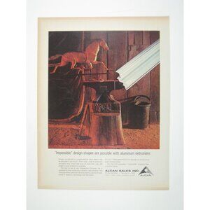 Vintage 1960s Alcan Aluminum Extrusions Print AD Horse Weather Main Forge